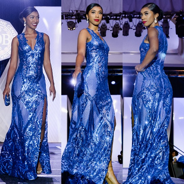 Rack Royal Blue Sleeveless Sequin Print Gown With High Split